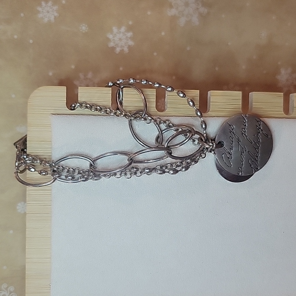 Silver Chain Bracelet with Engraved Pendant